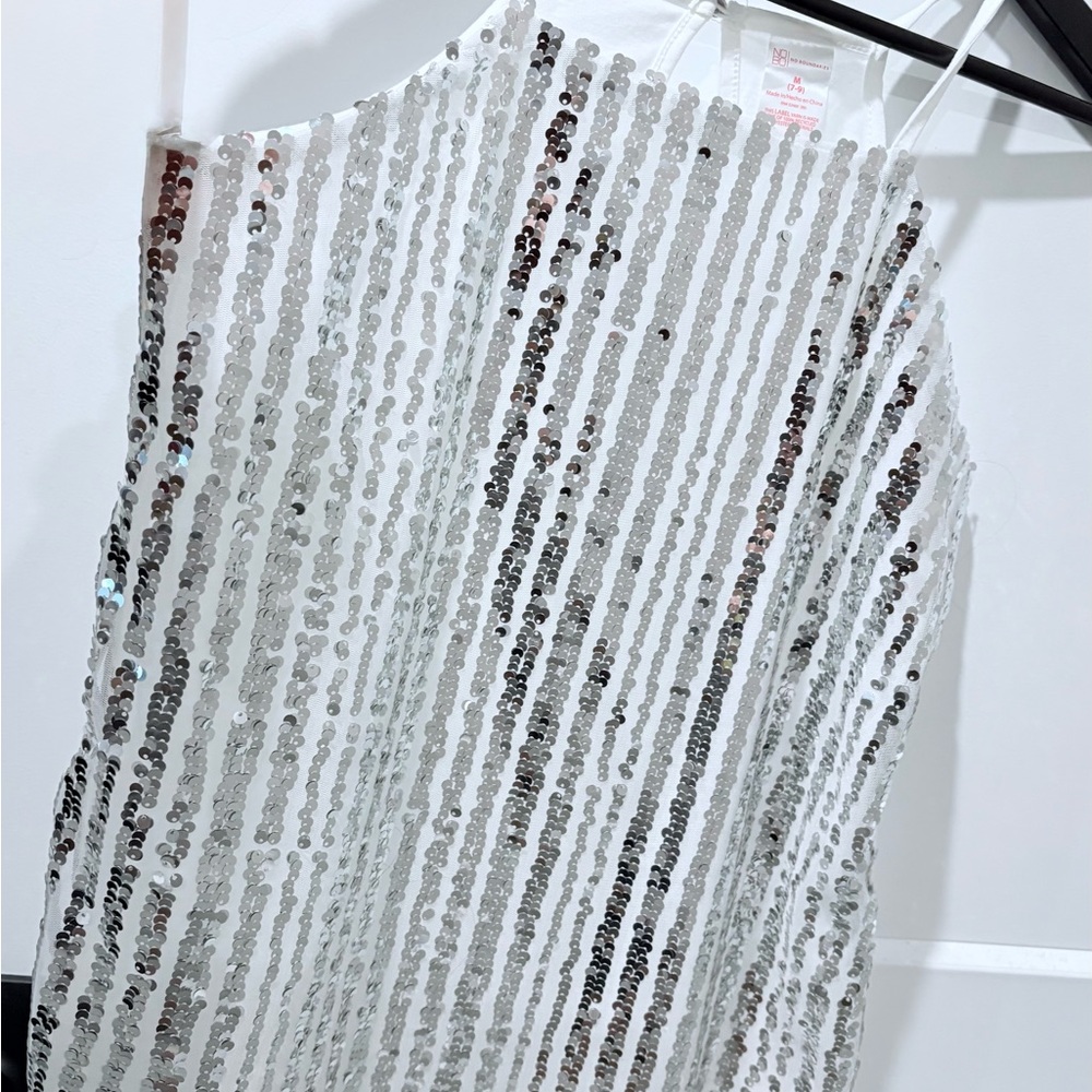 No Boundaries White camisole with Silver Sequins